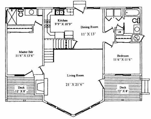 Large windows offering a great view, separate private bedrooms and a loft upstairs for extra guests or an office make the Modified Mountain Pine a beautiful home.&nbsp; Two&nbsp;decks compliment the exterior of the home.&nbsp; &nbsp;Be sure to visit our photo gallery for interior and exterior views of this house design that we have constructed around the White Mountains.