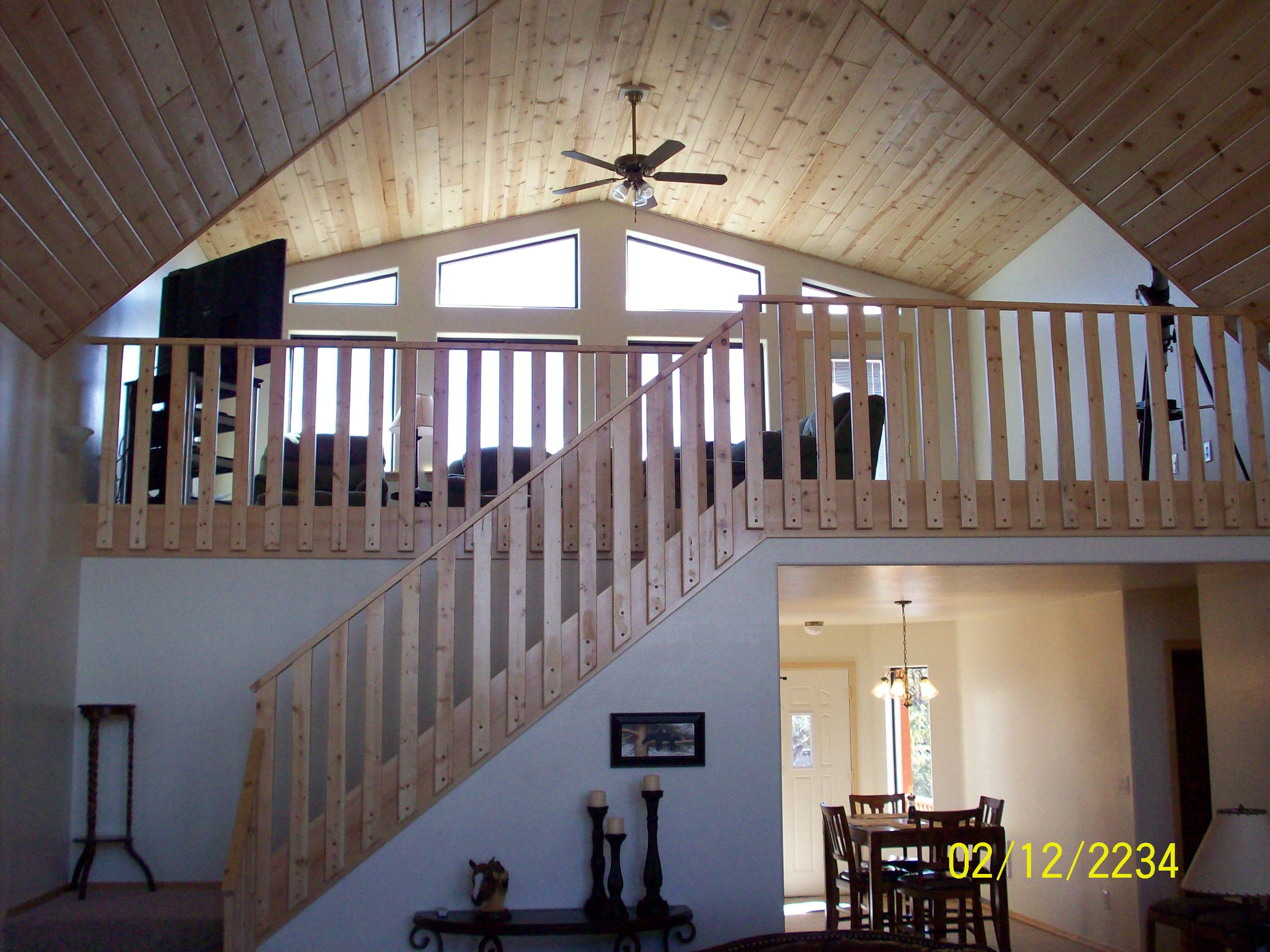 custom interior, dining room, pine staircase